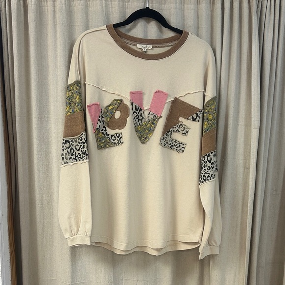 Cream Love Patchwork Crewneck Sweatshirt - Easel - Picture 1 of 5
